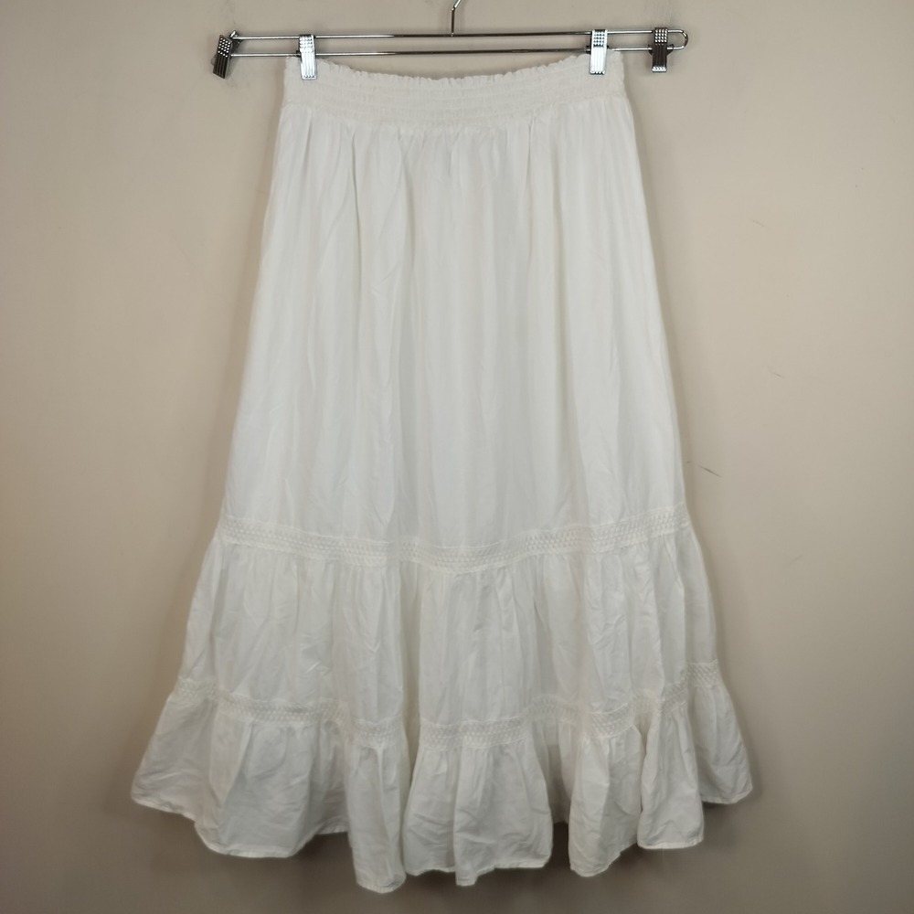 Merona White Cotton Tiered Maxi Skirt XXL Smocked Crochet Lace Boho